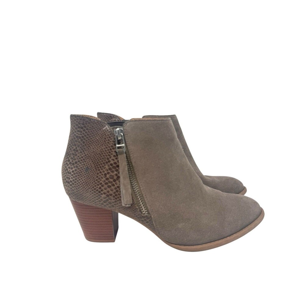 Vionic Womens Anne Boot Size 9.5 Tan Suede Snakeskin Bootie Block Heel Comfy